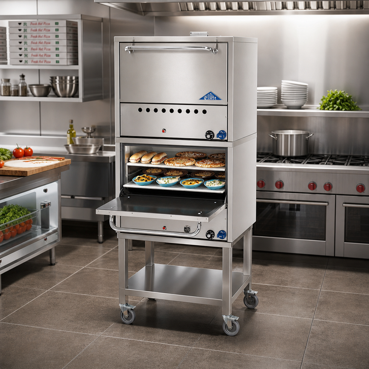 Product image #2 for Comstock-Castle 2PO19 Double-Stack Gas Pizza Oven on Leg Frame with 4 Hearth Decks