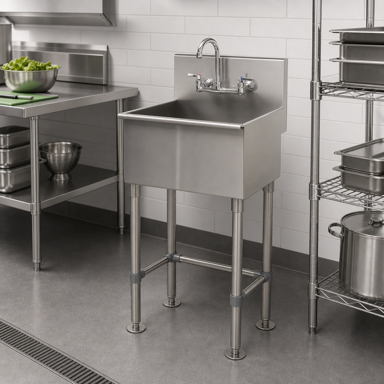Product image #2 for Advance Tabco Freestanding Stainless Steel Service Sink with Faucet, 31 x 16 Inch Bowl