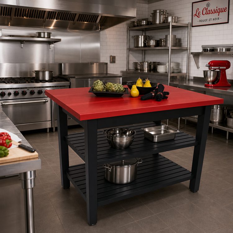 Product image #2 for Rouge et Noir Le Classique 60-Inch x 30-Inch Island Work Table with 2 Shelves