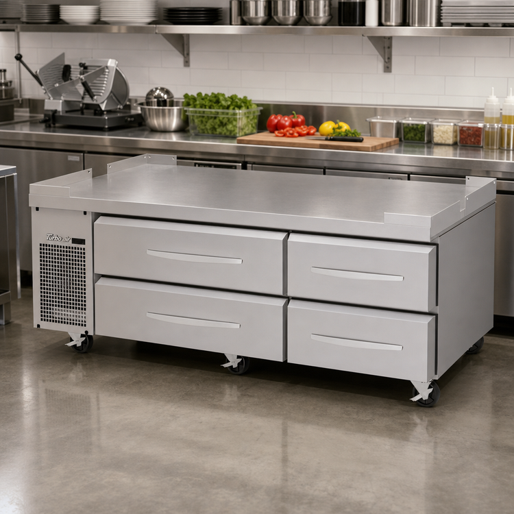 Product image #2 for Turbo Air PRO Series Two-Section 4-Drawer Freezer Chef Base with Stainless Steel Flat Top