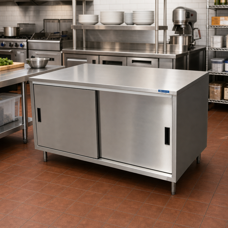 Product image #2 for BK Resources Dual Access Stainless Steel Chef Table Cabinet Base with Sliding Doors, 36 x 24 x 34-3/4 Inches
