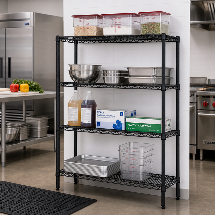 Product image #2 for Quantum Wire Shelving Starter Kit, 48 x 30 x 54 Inch, 4-Shelf, Black Epoxy Antimicrobial Finish