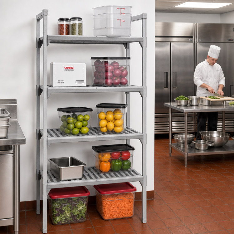 Product image #3 for Cambro Camshelving® Premium 5-Shelf Vented Shelf Kit, 21 x 24 Inches, Speckled Gray