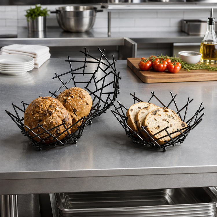 Product image #2 for American Metalcraft FRUB12 Round Black Thatch Serving Basket, 8 Inch Diameter x 3-5/8 Inch High