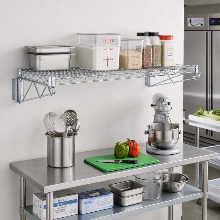 Product image #2 for Quantum Wall-Mount Cantilever Single Wire Shelf, 48 x 18 Inch, Chrome Plated