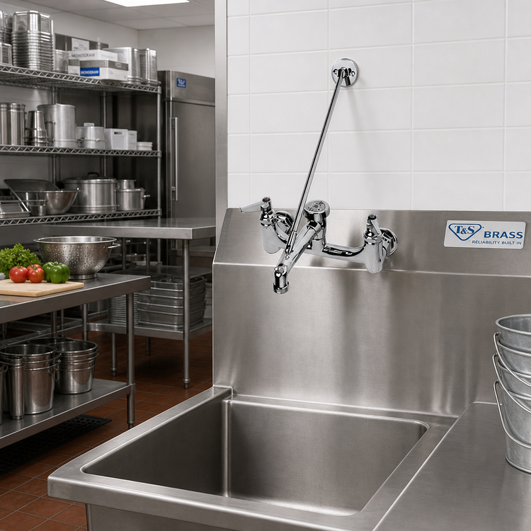 Product image #2 for T&S Brass 8-Inch Wall Mount Service Sink Faucet with Vacuum Breaker Nozzle and Pail Hook