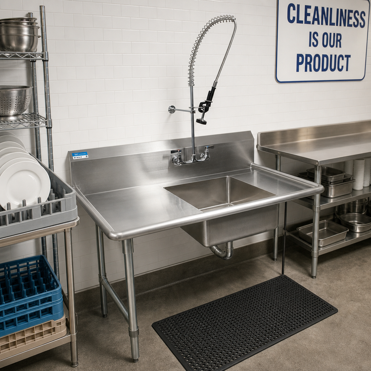 Product image #2 for BK Resources 48-Inch Straight Left-To-Right Soiled Dish Table with 20 x 20 x 8 Sink and Pre-Rinse Faucet