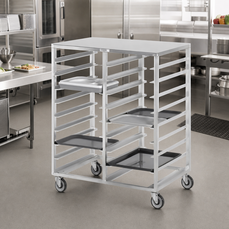 Product image #2 for Aluminum Cafeteria Tray Delivery Rack, Solid Top, Double Section, Side Load, 36-Tray Capacity