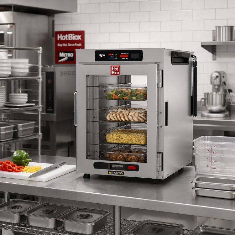 Product image #3 for Metro HotBlox™ Wide 8-Pan Pass-Thru Insulated Holding Cabinet, Digital Touchscreen, Clear Front and Rear Doors, Countertop/Stacking