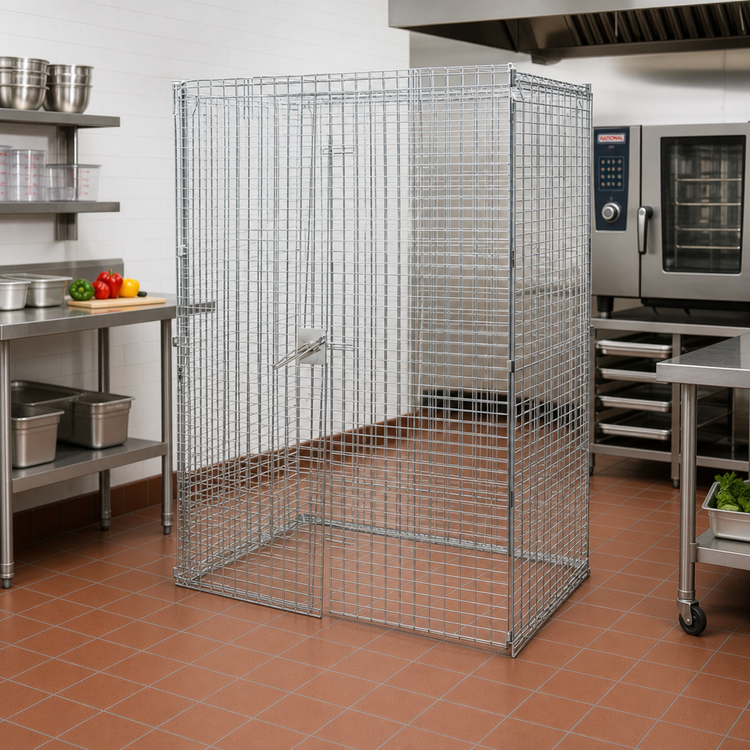 Product image #2 for Mobile Chrome-Plated Carbon Steel Security Cage Panel Set with 2 Swing Doors, 48W x 24D x 61H