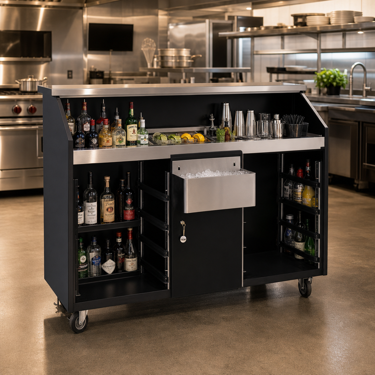 Product image #2 for Deluxe Portable Indoor Bar with Stainless Steel Work Surface, Ice Bin, Speed Rails, and Locking Cabinet
