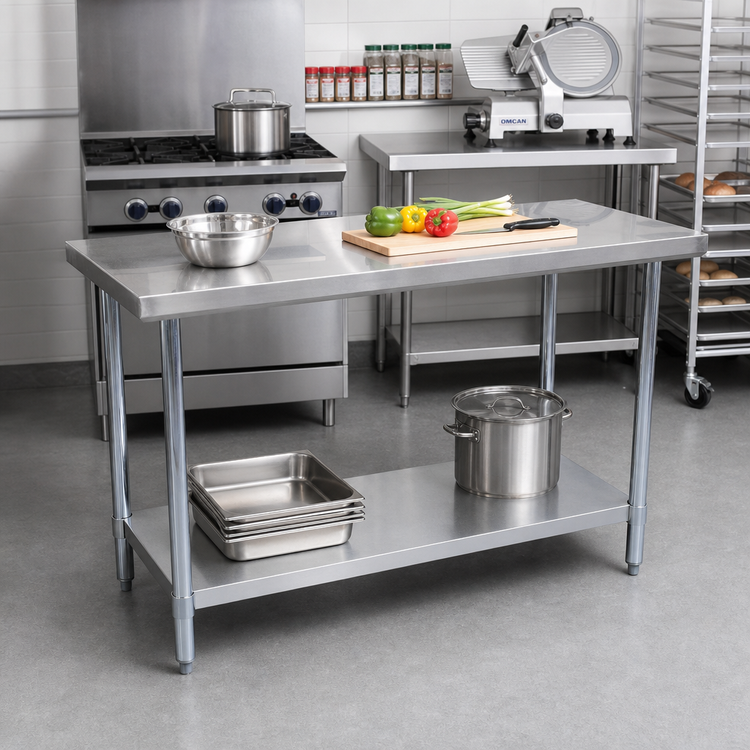 Product image #2 for Omcan 48-Inch x 18-Inch 18/430 Stainless Steel Flat Top Work Table with Galvanized Undershelf