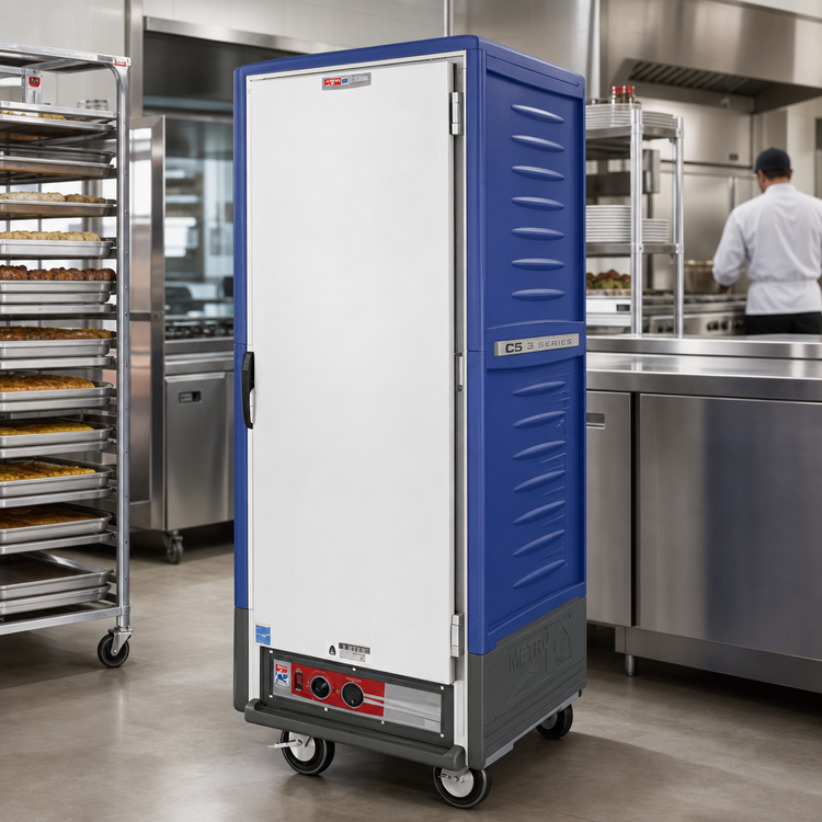 Product image #2 for Metro C5 3 Series Full-Height Mobile Heated Holding Cabinet with Solid Door, Blue Insulation Armour, Fixed Wire Slides