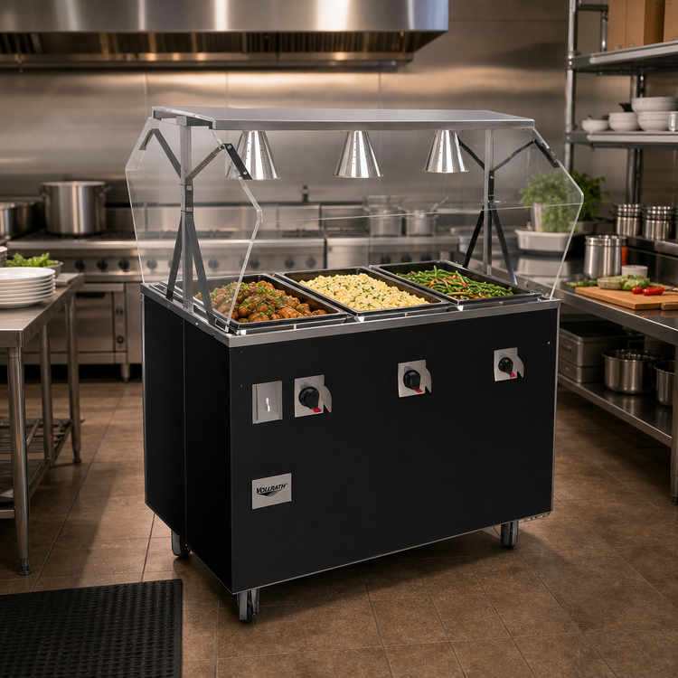 Product image #2 for Vollrath 2-Series Affordable Portable 3-Well Mobile Hot Food Station Deluxe with Buffet-Style Breath Guard