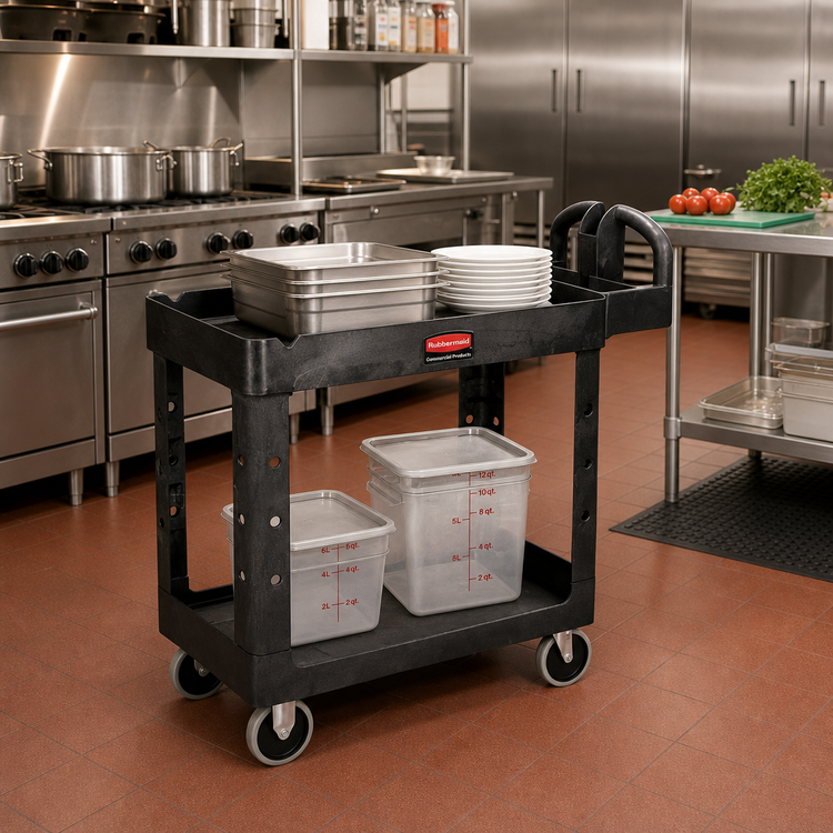 Product image #2 for Rubbermaid Commercial Products 2-Shelf Utility Bus Cart, 500 lb. Capacity, Black