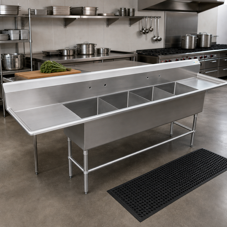 Product image #2 for John Boos Pro-Bowl 4-Compartment Sink with Dual 24-Inch Drainboards, 147-1/4-Inch Wide, 24 x 24 x 14-Inch Bowls, Stainless Steel