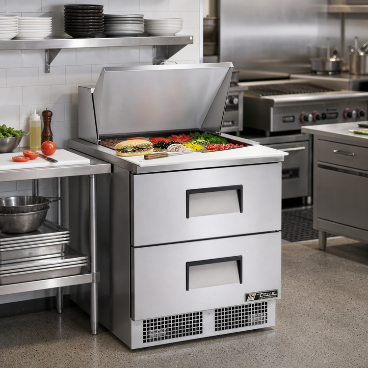 Product image #2 for True 32-Inch One-Section Sandwich/Salad Prep Table with 2 Drawers and Rear-Mounted R290 Refrigeration