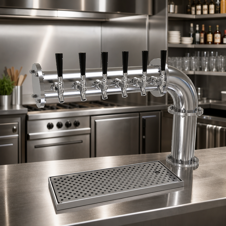 Product image #3 for Glastender PC-6-SS Countertop Pipe Cantilever Draft Dispensing Tower, 6 Faucets, Air-Cooled, Stainless Steel