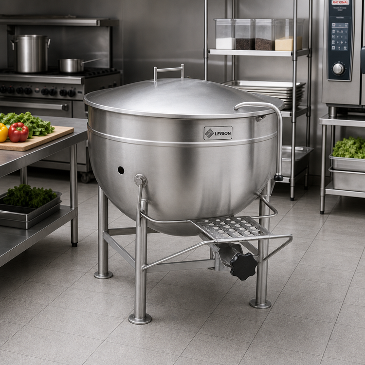 Product image #2 for Legion LS-60 60-Gallon Stationary Direct Steam Kettle with Full Jacket and Tri-Leg Base