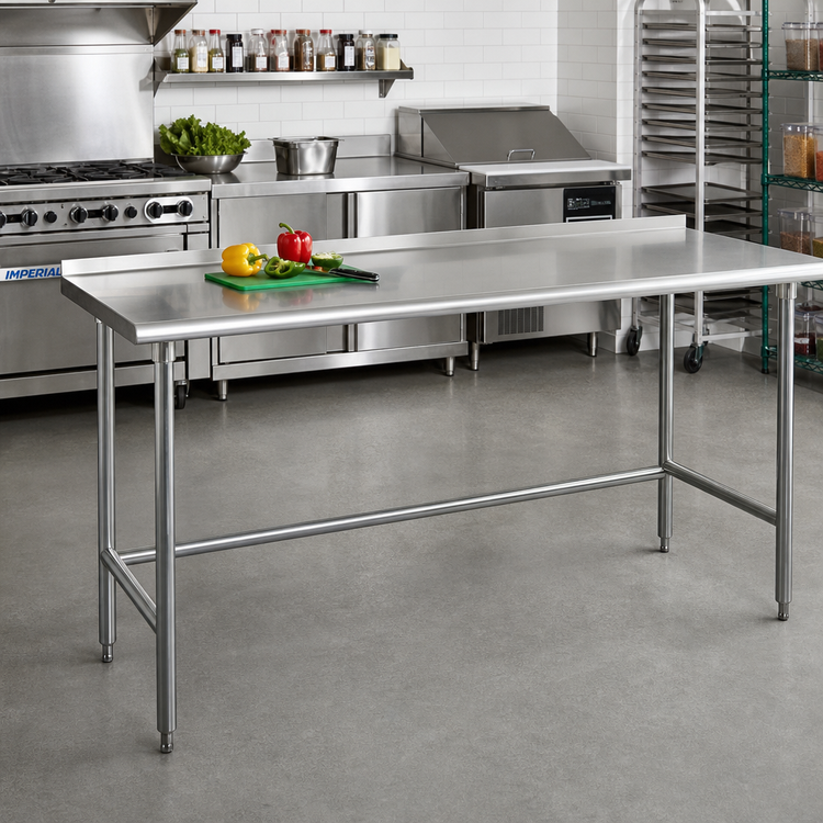 Product image #2 for Advance Tabco Special Value Series 84" x 24" 16-Gauge 304 Stainless Steel Open Base Work Table with 1-1/2" Rear Up-Turn