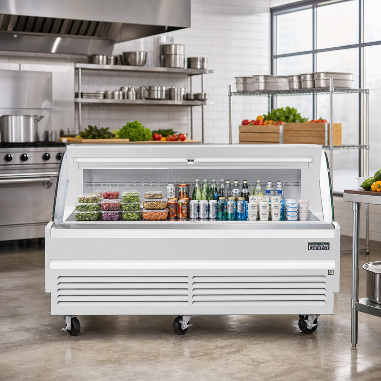 Product image #2 for Everest Refrigeration 73-1/4 Inch Horizontal Open-Air Cooler Merchandiser, Self-Contained, White Exterior