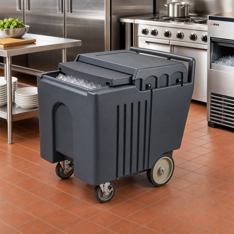Product image #2 for Winco Insulated Mobile Ice Caddy with Sliding Lid, 125 lb Capacity