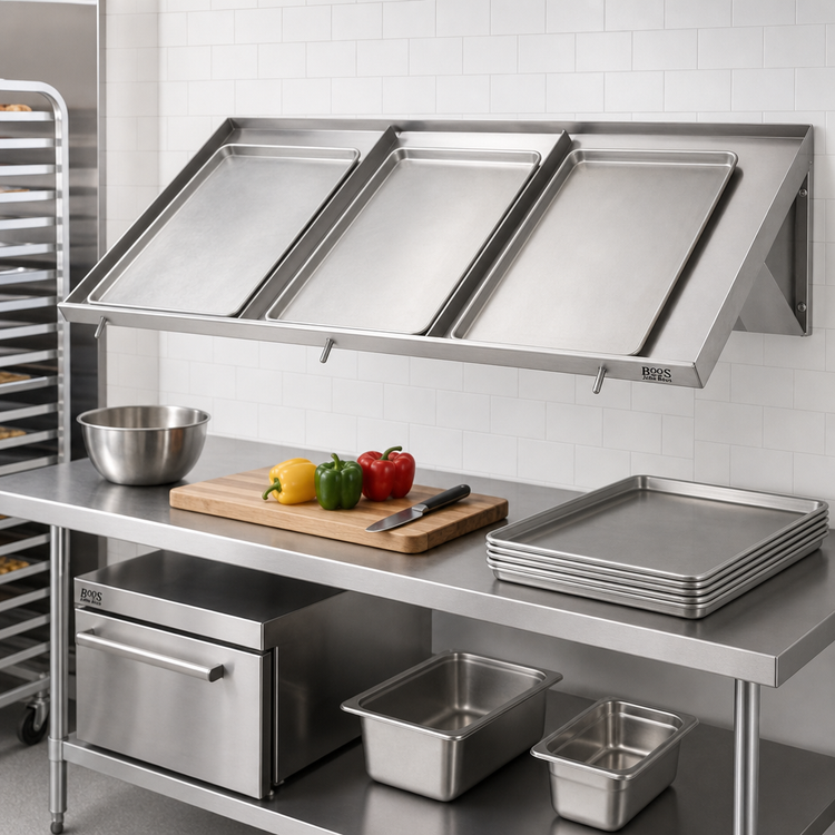 Product image #2 for John Boos 63-Inch Wall-Mounted Solid Stainless Steel Sorting Shelf, Holds 3 Racks