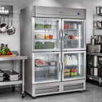 Thumbnail image #2 for Kelvinator Commercial KCHRI54R4HGDR 49 Cu. Ft. Two-Section Reach-In Refrigerator with Four Half Glass Doors, Stainless Steel, Bottom-Mount Refriger at