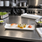 Thumbnail image #2 for American Metalcraft WLD15 Rectangular White Porcelain Platter with Curved Ends, 15-1/2 x 5 Inch Case of 8