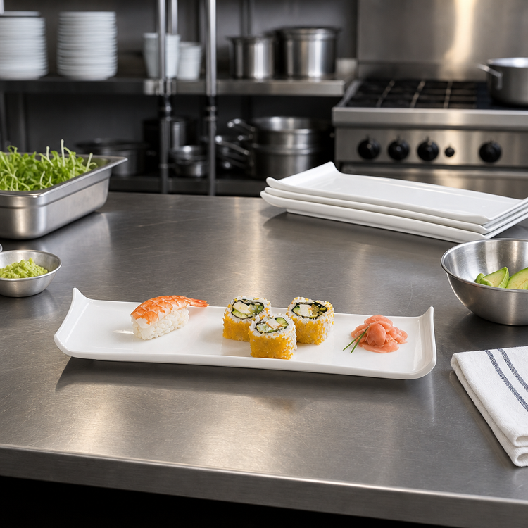 Product image #2 for Rectangular Porcelain Platter with Curved Ends, 15-1/2 x 5 Inch, White