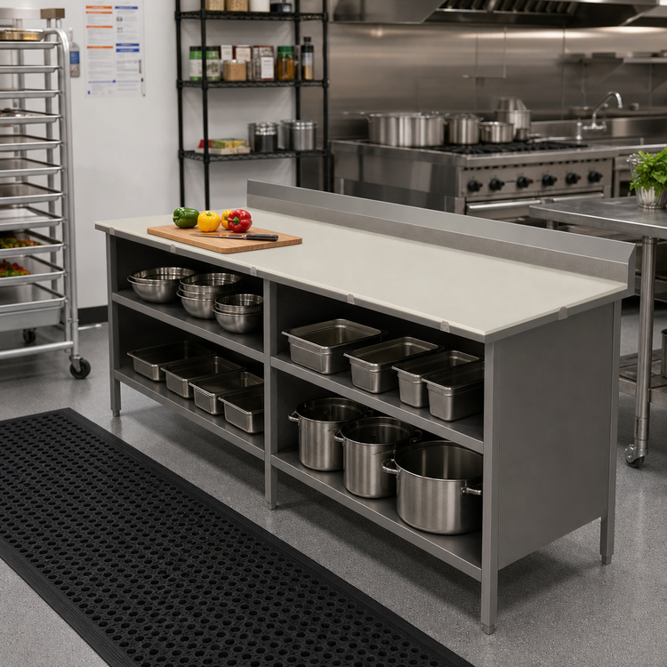 Product image #2 for John Boos 84-Inch x 30-Inch Poly Top Work Table with Open Front Cabinet Base and 5-Inch Backsplash