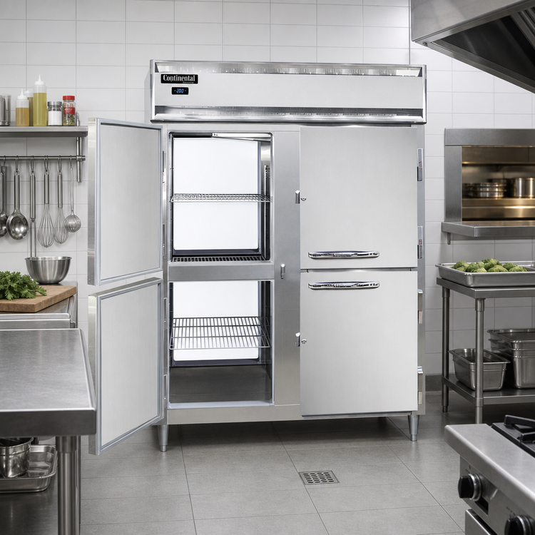 Product image #2 for Continental Refrigerator Designer Line D2FENSSPTHD 57" Wide Two-Section Pass-Thru Commercial Freezer with Half Doors