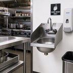 Thumbnail image #2 for Eagle Group HSAN-10-F-LRS Wall-Mounted 304 Stainless Steel Hand Sink with Faucet, Basket Drain and Side Splashes, 12-Inch Wide