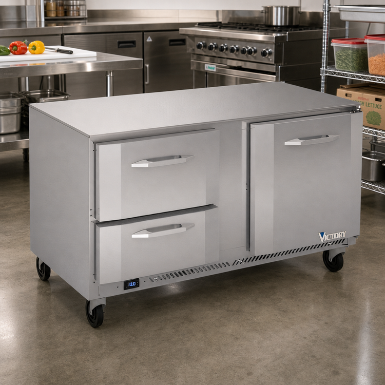Product image #2 for Victory VUFD60HC-2 V-Core™ 60 Inch Two-Section Undercounter Freezer with One Door and Two Drawers