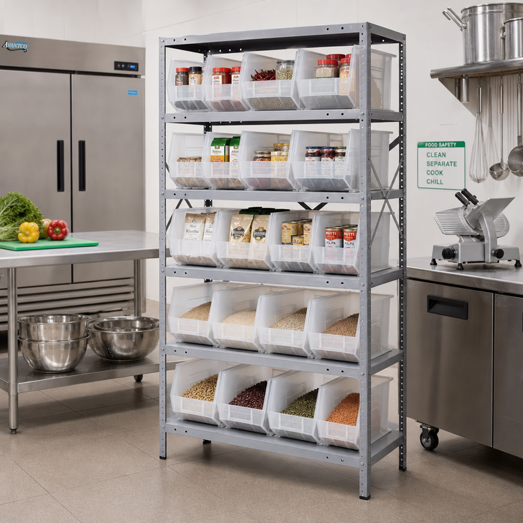 Product image #2 for Quantum Heavy-Duty Wire Shelving Unit with 7 Shelves and 24 Clear Bins, 36 x 18 x 75 Inches