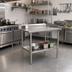 Thumbnail image #2 for John Boos Stallion 30 x 30 Inch 16-Gauge Stainless Steel Corner Work Table with 5-Inch Backsplash, Safety Edge and Galvanized Undershelf
