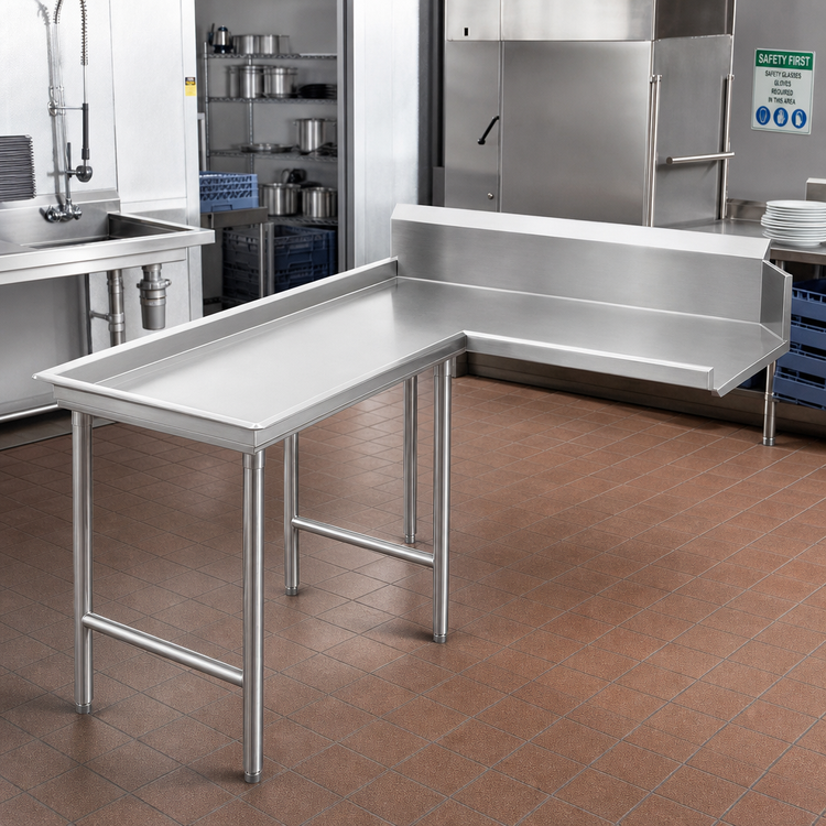 Product image #2 for Advance Tabco L-Shaped Island Clean Dishtable, Left-Operator, 143 Inch, 304 Stainless Steel