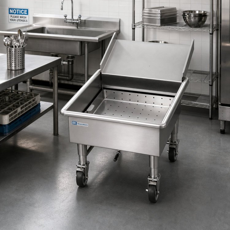Product image #2 for Mobile Flatware Soak Sink with Silver Chute, 24 x 24 x 8 Inch Compartment