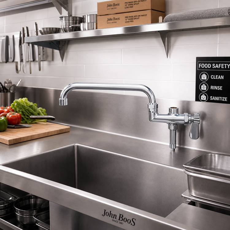 Product image #2 for John Boos Add-On Pre-Rinse Faucet with 12-Inch Swing Spout, Lead Free