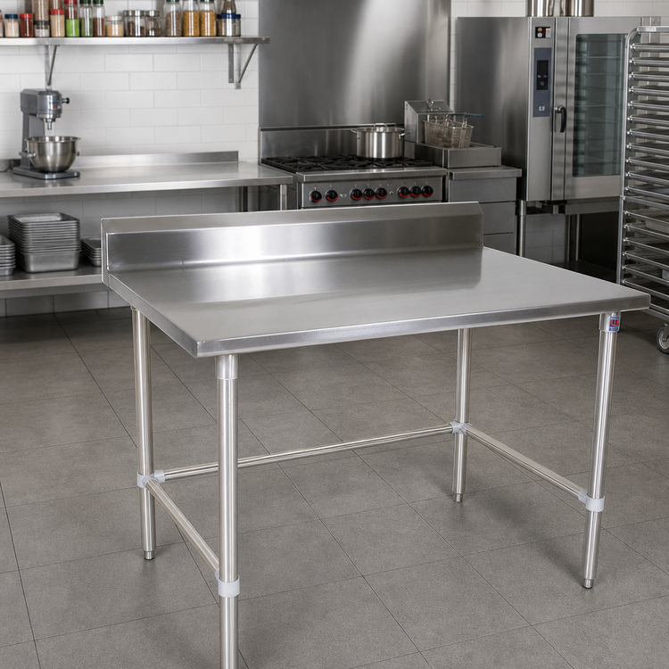 Product image #2 for John Boos Stallion 84-Inch Stainless Steel Work Table with 5-Inch Backsplash and Safety Edge