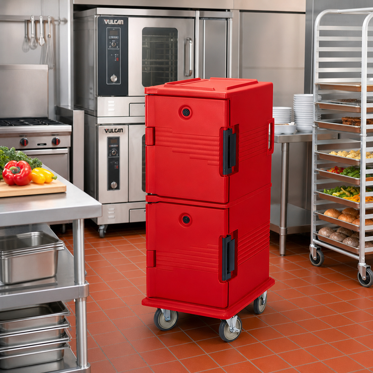 Product image #3 for Cambro Ultra Camcart Double-Compartment Front-Loading Insulated Food Pan Carrier, Hot Red