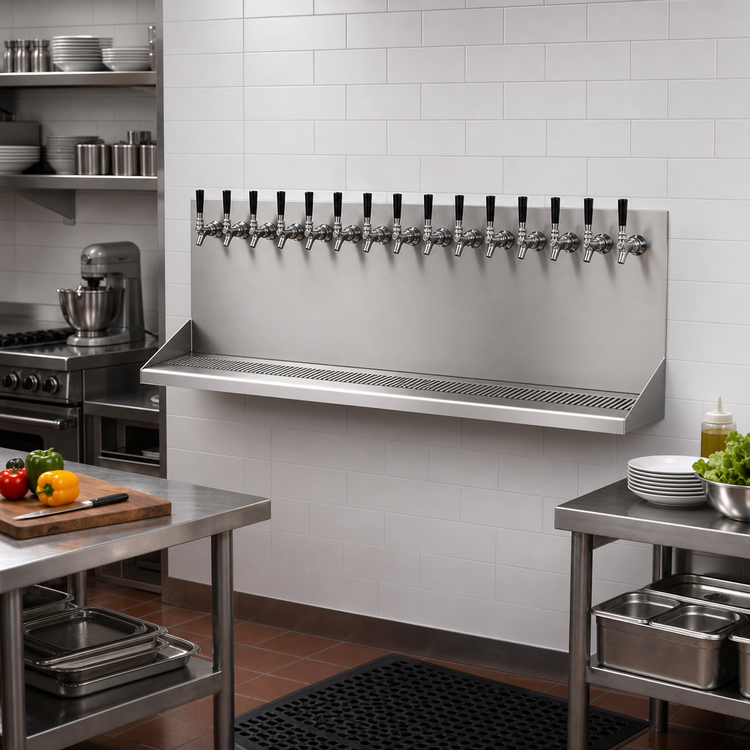 Product image #2 for Wall-Mount Stainless Steel Drip Tray with Perforated Grill, 14 Holes, 48 x 6-3/8 x 14 Inches