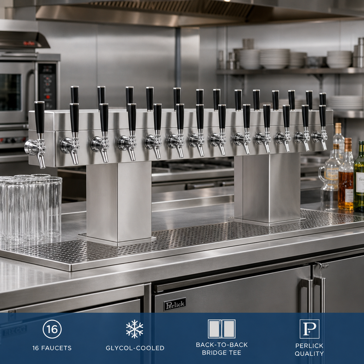 Product image #2 for Perlick Back-to-Back Bridge Tee Countertop Glycol-Cooled Draft Beer Tower with 16 Faucets