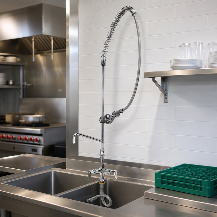 Product image #2 for T&S Brass Single-Hole Deck-Mount Pre-Rinse Unit with 12-Inch Swing Nozzle and Add-On Faucet