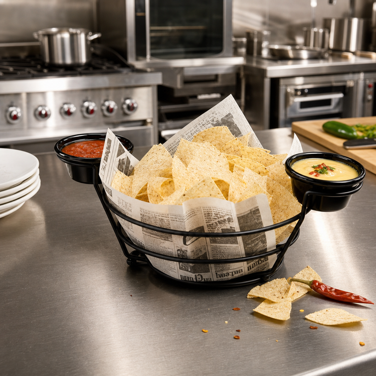 Product image #2 for American Metalcraft 8-Inch Round Black Wire Serving Basket with Built-In Ramekin Holders