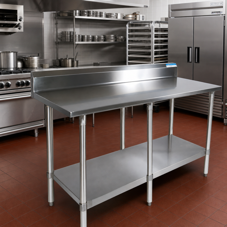 Product image #2 for BK Resources 84" x 24" 18/430 Stainless Steel Work Table with 5" Backsplash, Galvanized Legs and Undershelf