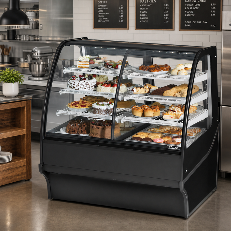 Product image #3 for True Dual-Zone Dry/Refrigerated Full-Service Display Merchandiser, 48-1/4 Inch, Curved Glass Front, Self-Contained