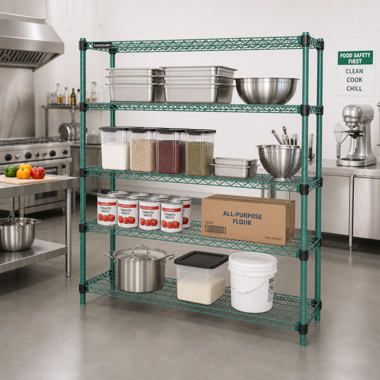 Product image #2 for EagleGard Quad-Adjust 4-Tier Wire Shelving Starter Unit, 72 Inches W x 18 Inches D x 74 Inches H