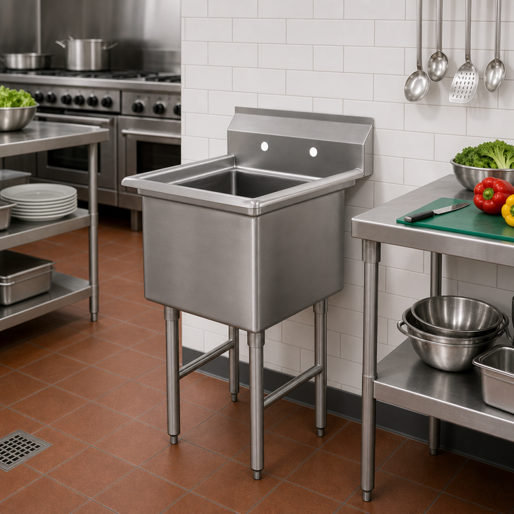 Product image #2 for Advance Tabco 1-Compartment Fabricated Sink with 30 x 24 x 14 Inch Bowl, No Drainboards, Legs with Side Cross-Bracing
