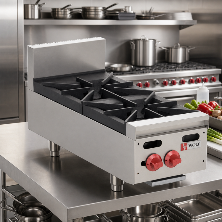 Product image #2 for Wolf Achiever AHP212 12-Inch Countertop Gas Hotplate, 2 Burners, 60,000 BTU